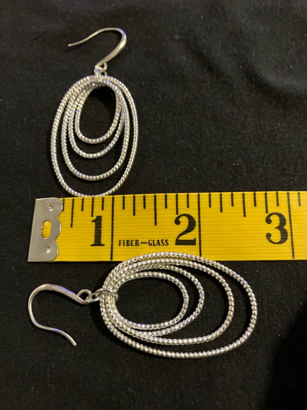 Layered Textured Hoop Drop Earrings in Silver - Picture 3 of 3